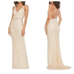 Mac Duggal 5374 Embellished Evening Dress Sleeveless Nude Size 8 NWT